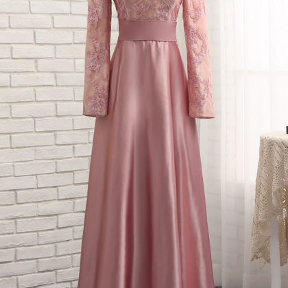 Custom Made Pink A-line Modest Dress With High..