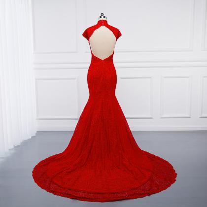 Evening Red Dress Ah Long Mermaid Lace Backless..