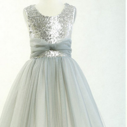 Round Neck Silver Sequin Tulle Pretty Little Girl..