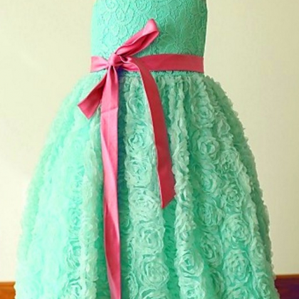 Custom Tea Length Flower Girl Dresses Mint Green..