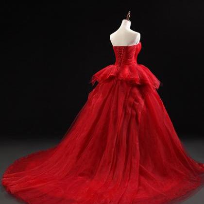 Red Strapless Wedding Dress Bridal Gown Ball Gowns..