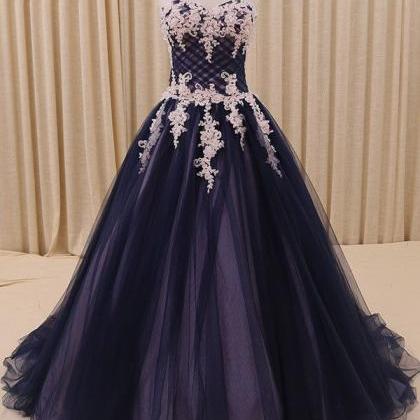 Strapless Ball Gown Prom Dress, Sexy Appliques Tulle Long Formal ...