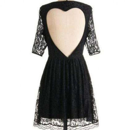 Homecoming Dresses Black Half-sleeve Open Back..