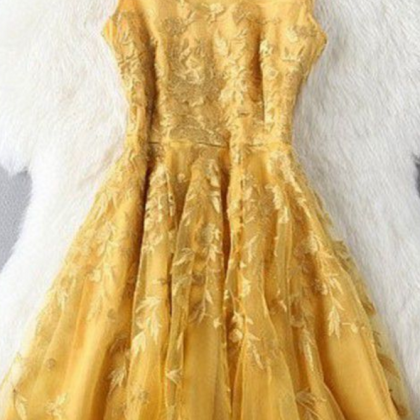 Homecoming Dresses Golden Sleeveless Tulle Zippers..