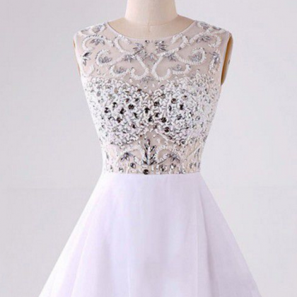 White A Line Scoop Short Chiffon Homecoming Dress LBQH0001