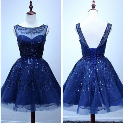 Navy Blue Homecoming Dress Short Tulle Homecoming..