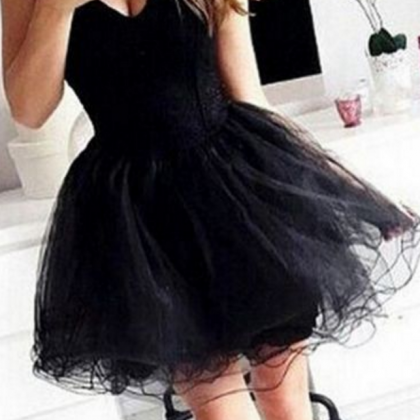 Black Homecoming Dresses Open Back Sleeveless..