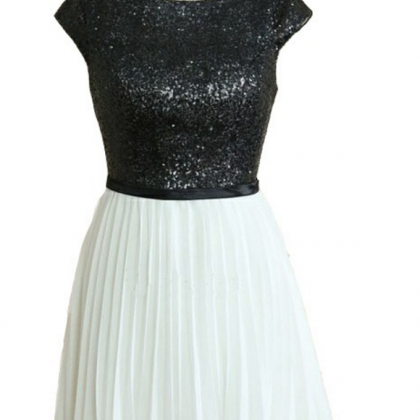 Capped Sleeves Black And White Homecoming Dresses..