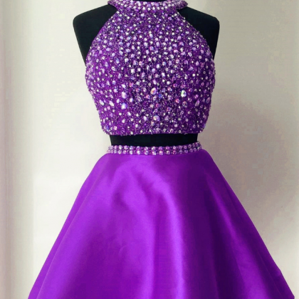 Homecoming Dress,sequins And Pearl Beaded Halter..