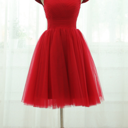Red Off-the-shoulder Ruched Short Tulle Homecoming..