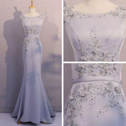 Silver Gray Long Prom Dress, Formal Evening Dress,..