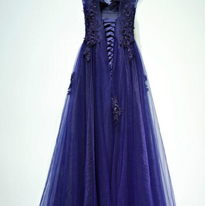 Charming Navy Blue Long Tulle Prom Dress, Long..