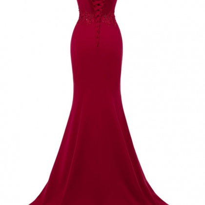 Dark Red Straps Long Formal Dresses, Red Mermaid..