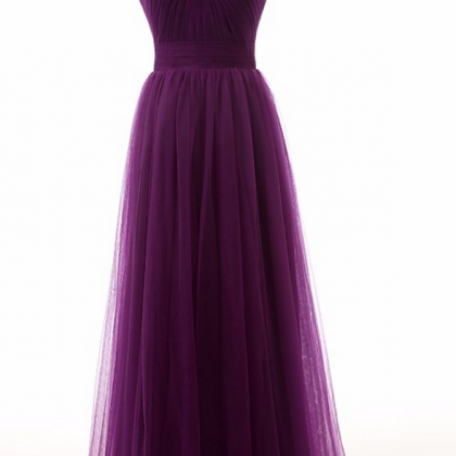 Purple Ruched Sweetheart Floor Length Tulle A-line..