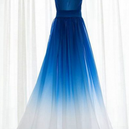 Elegant Spaghetti Blue Gradient Prom Dress,chiffon..