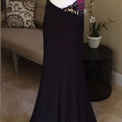 Modest Black Mermaid Appliques Long Formal Party Dress, DP2817 main image 1