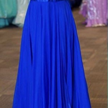 Blue Ruching Short Sleeves A-line Chiffon Prom..