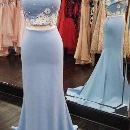Gorgeous Two Piece Long Prom Dress,blue Long Prom..