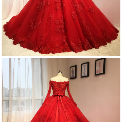 Lace Tulle Long Prom Dress,red Evening Dress P1691