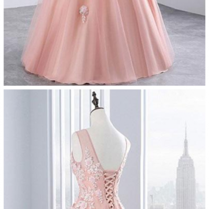 Custom Made Pink Sleeveless V-neckline Tulle Floor..