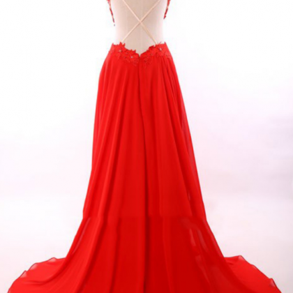 Sexy A-line Red Chiffon Backless Long Porm Dresses Evening Gowns Party