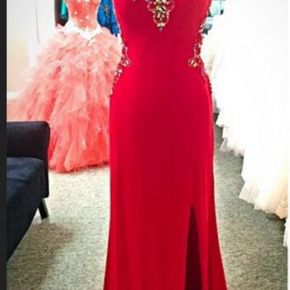 Gorgeous Red Fitted Sweetheart Side Slit Prom..
