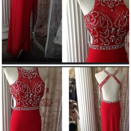 Red Prom Dresses,open Back Prom Dress, Sparkle..