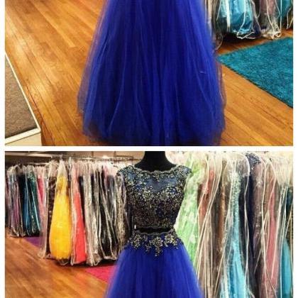 Embroidery Two-piece Prom Dress,tulle Prom..