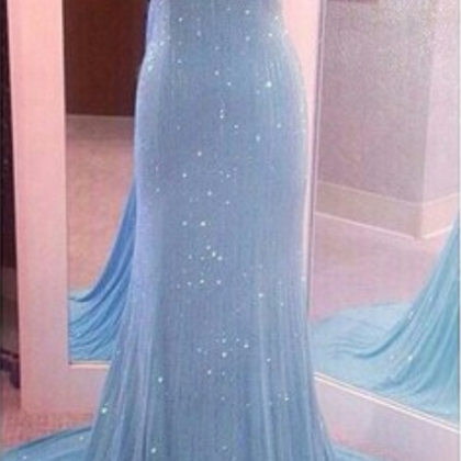 Sequins Prom Dress, Long Prom Dress, Blue Prom..