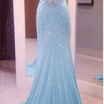 Sequins Prom Dress, Long Prom Dress, Blue Prom..
