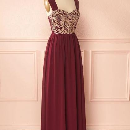 Elegant Burgundy Chiffon Long Prom Dress,Evening Gowns