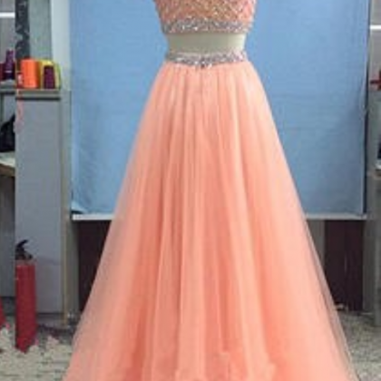 Charming Elegant Two Piece Prom Dresses,coral Prom..