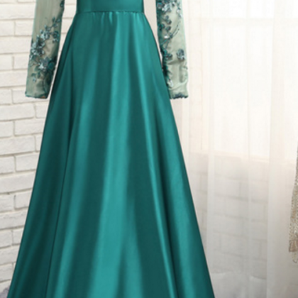 Charming Prom Dress, Long Sleeve Appliques Evening..