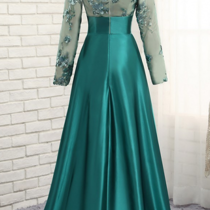 Charming Prom Dress, Long Sleeve Appliques Evening..
