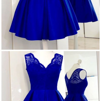 Royal Blue V Neck Tulle Short Homecoming Dress Y1128 main image 1