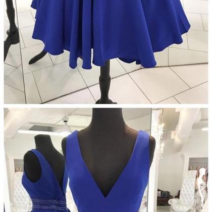V-neck Beaded Homecoming Dress,a-line Royal Blue..