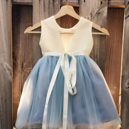 Dusty Blue Flower Girl Dress, Rhinestone Flower Girl Dresses, Sash ...