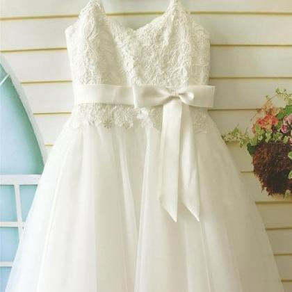 Wedding Light Ivory Flower Girl Dress, Lace..