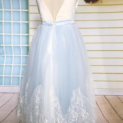 Light Blue Lace Tulle Flower Girl Dress, Lace..
