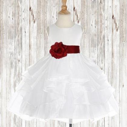 Organza Ivory Flower Girl Dress With Tie Sash Bow,..