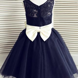 A-line Round Neck Navy Blue Tulle Flower Girl..