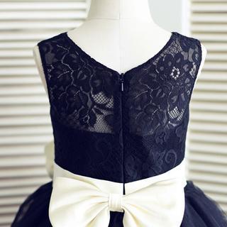 A-line Round Neck Navy Blue Tulle Flower Girl..