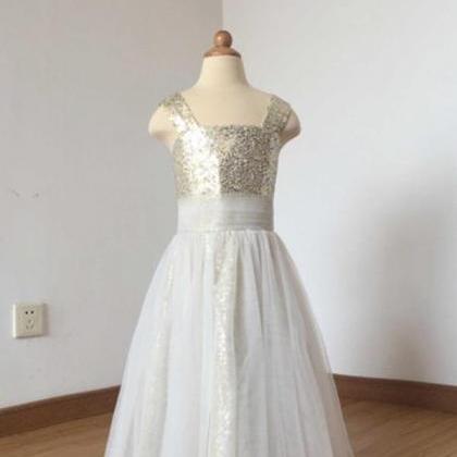 Beautiful Sequin Straps Ivory Tulle Floor Length..