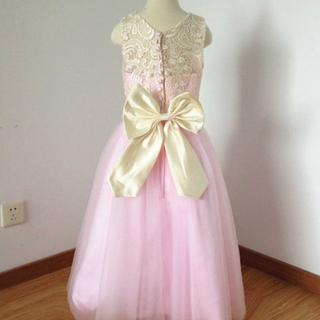 Lace Top Pink Tulle Long Flower Girl Dress With..