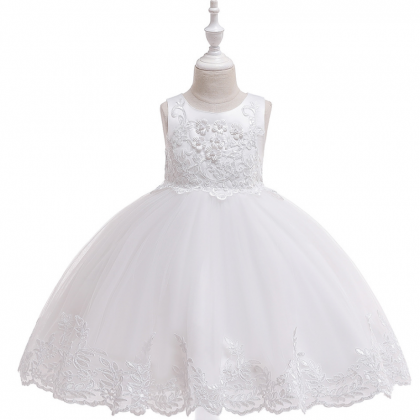 Applique Lace Flower Girl Dress Princess Wedding..