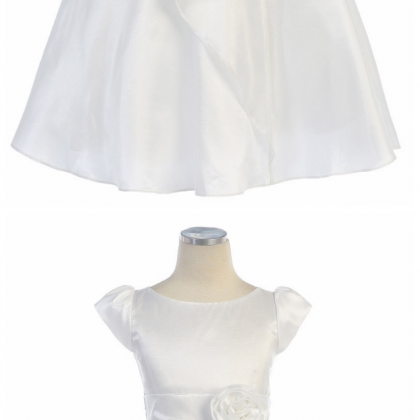 White Cap Sleeve Taffeta Dress W/ Front Cascade..