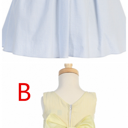 Light Blue/white Striped Cotton Seersucker Dress