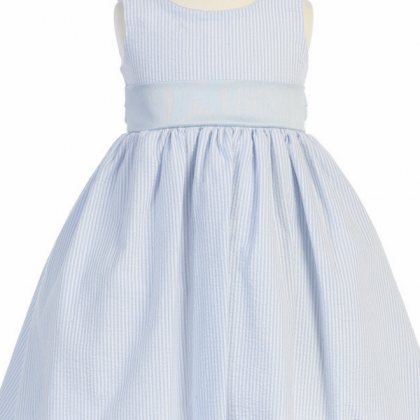Light Blue/white Striped Cotton Seersucker Dress