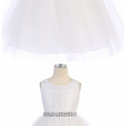 White Lace & Tulle Dress W/ Rhinestone..