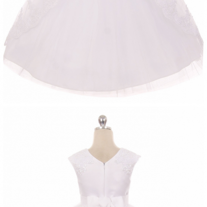 White Lace Applique Swoop Train Dress